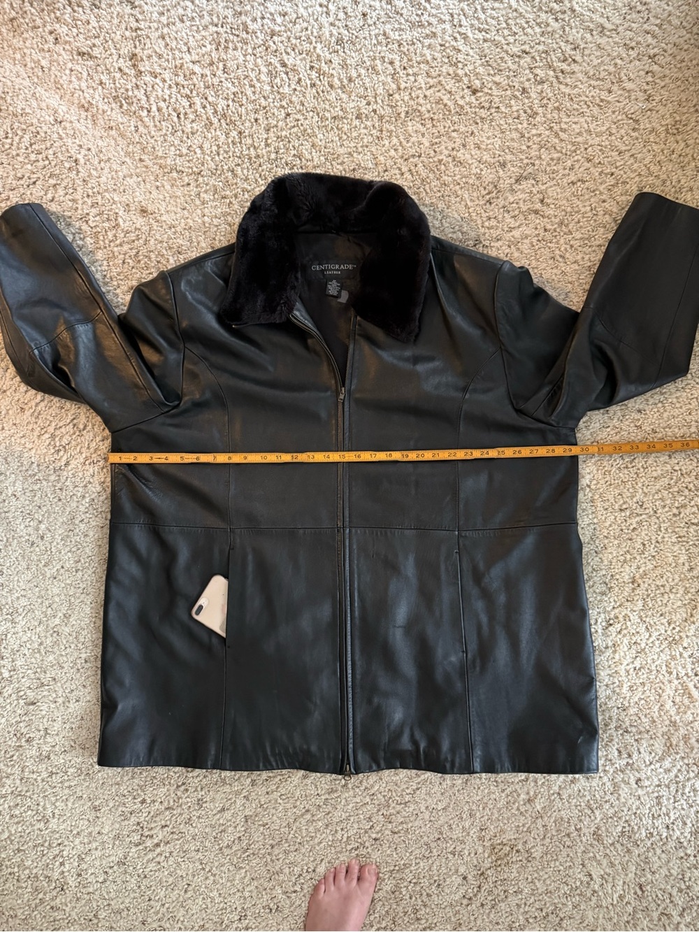 3X Black Leather Genuine Lamb Centigrade Jacket Faux Fur Collar QVC A41480 - Picture 5 of 12